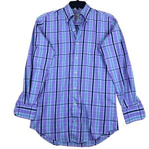 Peter Millar Mens Shirt Purple Blue Plaid Seaside Finish Size S Classic Style